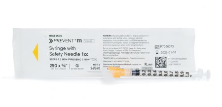 McKesson McKesson Prevent M Syringe with Hypodermic Needle 1 mL 25 Gauge 5/8 Inch Detachable Needle Safety Slide Needle - 26540