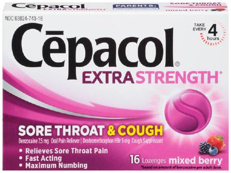 Cepacol Extra Strength - Sore Throat Relief 7.5 mg - 5 mg Strength Lozenge 16 per Box - 63824074316