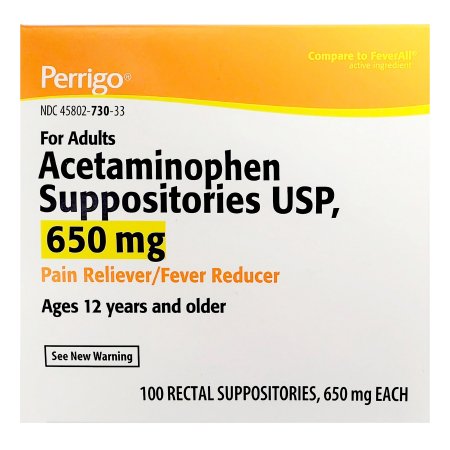 Perrigo Company - Pain Relief 650 mg Strength Acetaminophen Rectal Suppository 100 per Box - 45802073033