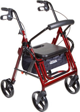 Drive Medical Duet 4 Wheel Rollator Burgundy Folding Aluminum Frame 37 Inch - 795BU