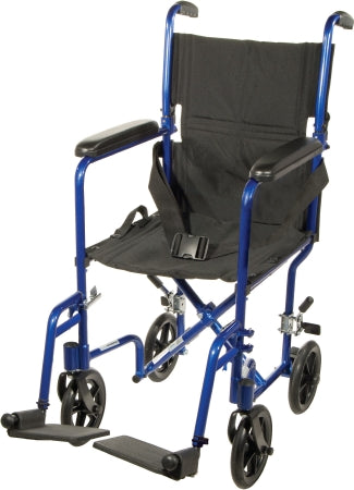 Drive Medical Lightweight Transport Chair Aluminum Frame with Silver Finish 300 lbs. Weight Capacity Fixed Height / Padded Arm Black - ATC17-SL