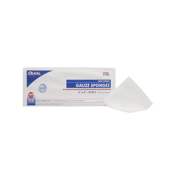 Dukal Corporation Sponge Gauze Cotton 4X4" 16 Ply Non-Sterile Lf 200/Bag, 10 Bg/Ca - 4162