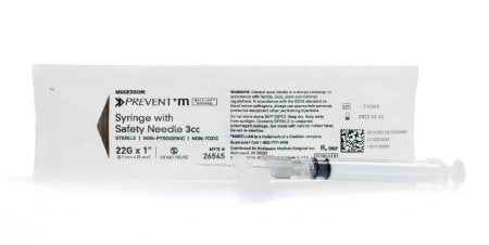 McKesson McKesson Prevent M Syringe with Hypodermic Needle 3 mL 22 Gauge 1 Inch Detachable Needle Safety Slide Needle - 26545