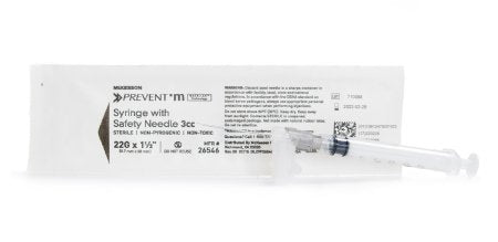 McKesson McKesson Prevent M Syringe with Hypodermic Needle 3 mL 22 Gauge 1-1/2 Inch Detachable Needle Safety Slide Needle - 26546