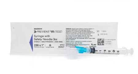 McKesson McKesson Prevent M Syringe with Hypodermic Needle 3 mL 23 Gauge 1 Inch Detachable Needle Safety Slide Needle - 26547