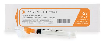 McKesson McKesson Prevent M Syringe with Hypodermic Needle 3 mL 25 Gauge 1 Inch Detachable Needle Safety Slide Needle - 26548