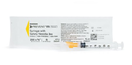 McKesson McKesson Prevent M Syringe with Hypodermic Needle 3 mL 25 Gauge 5/8 Inch Detachable Needle Safety Slide Needle - 26549