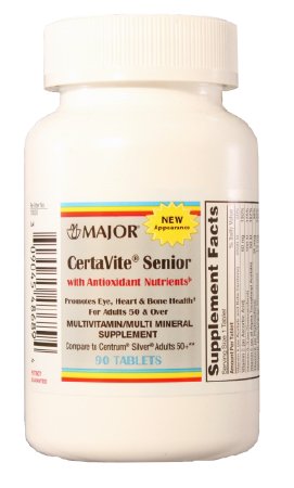 Major Pharmaceuticals CertaVite Senior Multivitamin Supplement Ascorbic Acid / Calcium 220 mg - 60 mg Strength Tablet 90 per Bottle - 904548689