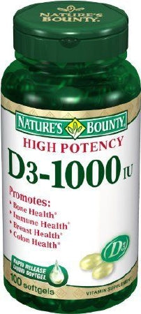 US Nutrition Nature's Bounty Vitamin Supplement Vitamin D 1000 IU Strength Softgel 100 per Bottle - 7431215605