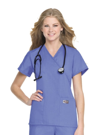 Landau Uniforms Scrub Shirt X-Large Ceil Blue 2 Pockets Short Set-In Sleeves Female - 70224CEILXL