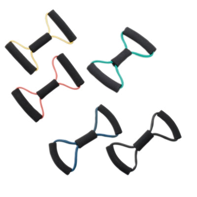 Fabrication Enterprises CanDo BowTie Exercise Resistance Tubing With Handles Set Yellow / Red / Green / Blue / Black 14 Inch Length X-Light to X-Heavy Resistance - 1344002