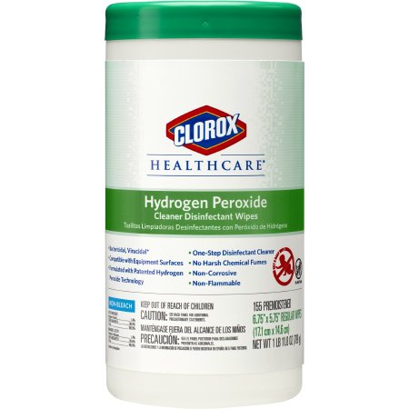 Healthlink Clorox Healthcare Surface Disinfectant Cleaner Peroxide Based Wipe 155 Count Canister Disposable Unscented - 30825