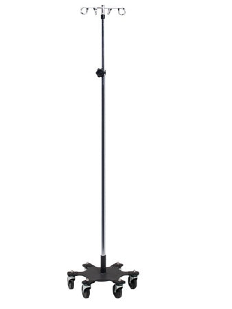 Clinton Industries Infusion Pump IV Stand Ram Horn Hooks 4-Hook 6 Legs Power Coated Base with Bumpers, 3 Inch Heavy-duty Rubber Wheel Ball Bearing Casters, 16 Inch Base Diameter - IV-614