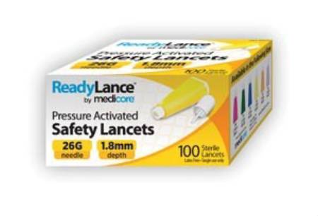 Medicore Medical ReadyLance Safety Lancet Fixed Depth Lancet Needle 1.8 mm Depth 26 Gauge Pressure Activated - 804