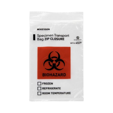 McKesson - Specimen Transport Bag 6 X 9 Inch Zip Closure Biohazard Symbol / Storage Instructions NonSterile - 4529