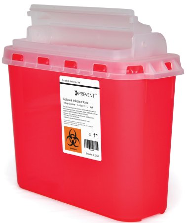McKesson McKesson Prevent Sharps Container 2-Piece 11 H X 12 W X 4-3/4 D Inch 5.4 Quart Red Horizontal Entry Lid - 2269