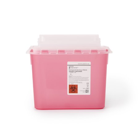 McKesson Prevent - Sharps Container 11 H X 12 W X 4-3/4 D Inch 5.4 Quart Red Base / Translucent Lid Horizontal Entry Counter Balanced Door Lid - 2269