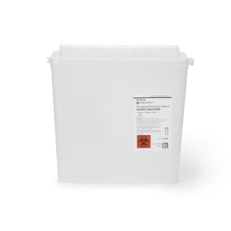 McKesson Prevent - Sharps Container 10-3/4 H X 10-1/2 W X 4-3/4 D Inch 1.25 Gallon Translucent Base / White Lid Horizontal Entry Counter Balanced Door Lid - 2261