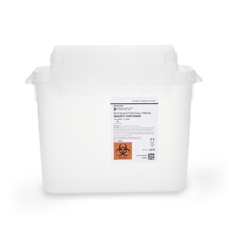 McKesson Prevent - Sharps Container 11 H X 12 W X 4-3/4 D Inch 5.4 Quart Translucent Base / Translucent Lid Horizontal Entry Counter Balanced Door Lid - 2270