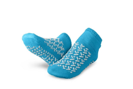 Medline - Slipper Socks Large Blue Ankle High - MDTDBLTREADL