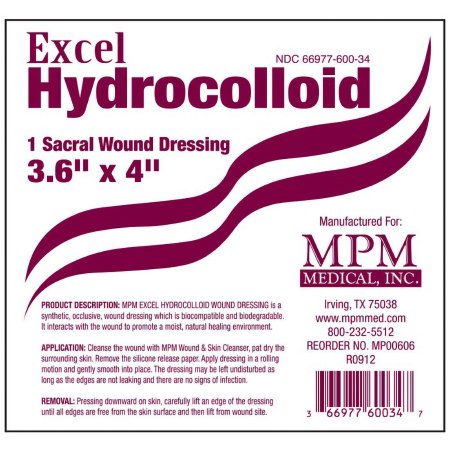 Excel - Hydrocolloid Dressing 3-3/5 X 4 Inch Sacral Sterile - MP00606