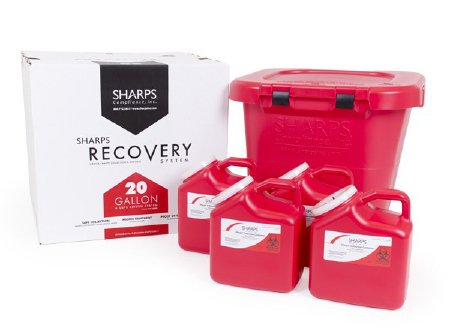 Sharps Recovery System - Mailback Sharps Container 21-1/2 L X 21-1/4 W X 18-1/2 H Inch 20 Gallon Red Base / Red Lid Horizontal / Vertical Entry Hinged Lid - 82042