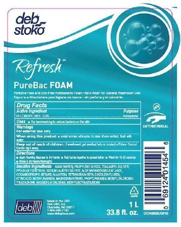 Deb RefreshPureBac Antibacterial Soap Foaming 1,000 mL Dispenser Refill Bottle Unscented - PBF1L