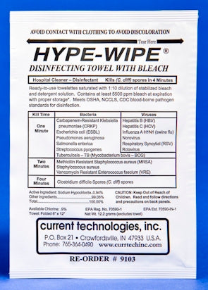 Fisher Scientific Hype-Wipe Surface Disinfectant HYPE-WIPE Premoistened Wipe 100 Count Individual Packet Bleach Scent - 1441256