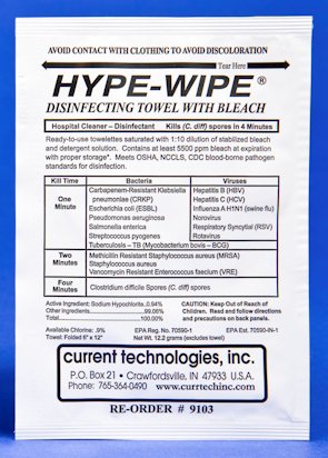 HYPE-WIPES - Surface Disinfectant Premoistened Manual Pull Wipe 100 Count Individual Packet Bleach Scent NonSterile - 9103