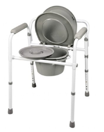 Graham-Field Lumex Folding 3-in-1 Commode Chair Padded Fixed Arm Steel Frame Back Bar 17 to 23 Inch Height - 7108A