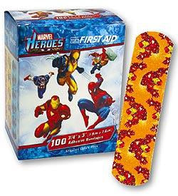 Medibadge American White Cross First Aid Adhesive Strip 3/4 X 3 Inch Plastic Rectangle Kid Design (Spider-Man) Sterile - AB125