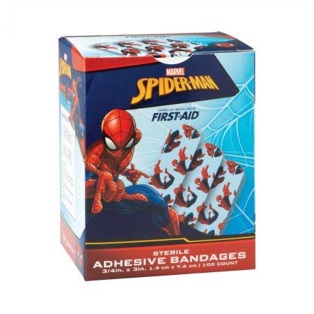 American White Cross Stat Strip - Adhesive Strip 3/4 X 3 Inch Plastic Rectangle Kid Design (Spider-Man) Sterile - AB125