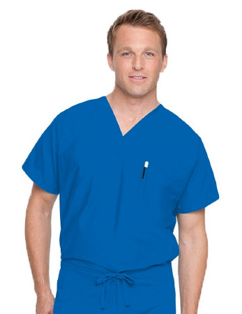 Landau Uniforms Scrub Shirt 4X-Large Royal Blue 2 Pockets Short Dolman Sleeves Unisex - 7502BEP