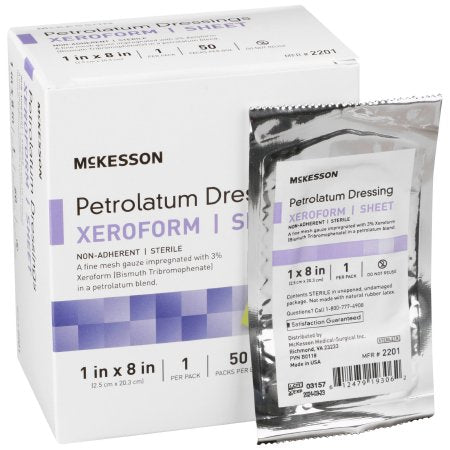 McKesson - Xeroform Petrolatum Impregnated Dressing 1 X 8 Inch Gauze Bismuth Tribromophenate (Xeroform) Sterile - 2201