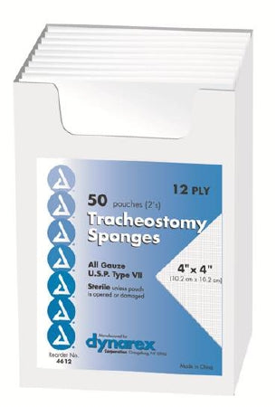Dynarex - Tracheostomy Sponge USP Type VII Gauze 4 X 4 Inch Sterile - 4612