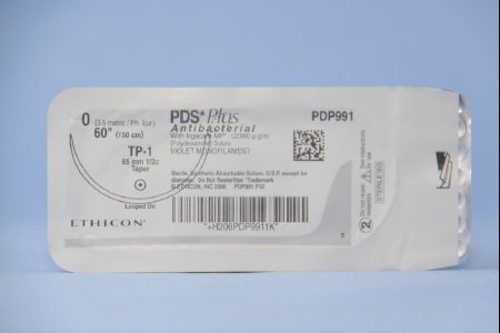 J & J Healthcare Systems PDS Plus Antibacterial Suture Loop with Needle Absorbable Uncoated Violet Suture Monofilament Polydioxanone with Irgacare MP Antibacterial Suture Size 0 60 Inch Suture 1-Needle 65 mm Length 1/2 Circle Taper Point Needle - PDP991G