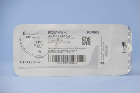 PDS Plus - Antibacterial Suture Loop with Needle Absorbable Uncoated Violet Suture Monofilament Polydioxanone with Irgacare MP Antibacterial Suture Size 0 60 Inch Suture 1-Needle 65 mm Length 1/2 Circle Taper Point Needle - PDP991G