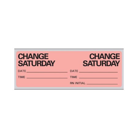 Precision Dynamics - Pre-Printed Label Advisory Label Fluorescent Red Paper Change Saturday, Date, Time, Rn Initial Black Syringe Label 1 X 2-15/16 Inch - N-7361
