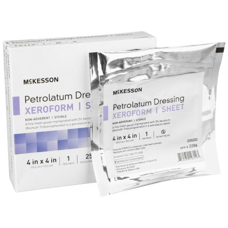 McKesson - Xeroform Petrolatum Impregnated Dressing 4 X 4 Inch Gauze Bismuth Tribromophenate (Xeroform) Sterile - 2206