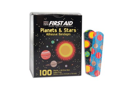 American White Cross - Adhesive Strip 5/8 X 2-1/4 Inch Plastic Rectangle Kid Design (Planets / Stars) Sterile - 15661