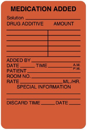 UAL - Pre-Printed Label Anesthesia Label Fluorescent Red Paper Medication Added Patient_rm#_Drug_Amount_ Black Medication Instruction 2 X 3 Inch - ULIV301