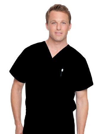 Landau Uniforms Scrub Shirt Medium / Tall Black 2 Pockets Short Dolman Sleeves Unisex - 7502BKPMEDTALL