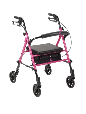 Drive Medical Breast Cancer Awareness 4 Wheel Rollator Pink Adjustable Height Aluminum Frame - RTL10261BC