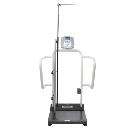 Health O Meter - Floor Scale with Handrail Digital LCD Display 1000 lbs. / 454 kg Capacity Black / Gray AC Adapter / Battery Operated - 1100KLHR