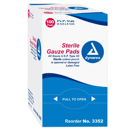 Dynarex Gauze Sponge Gauze 12-Ply 2 X 2 Inch Square Sterile - 3352