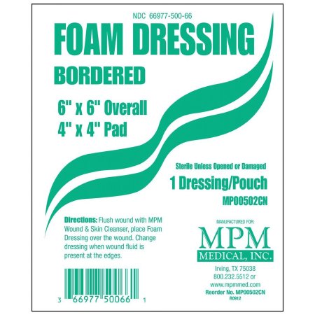 MPM - Foam Dressing 6 X 6 Inch Square Adhesive with Border Sterile - MP00502