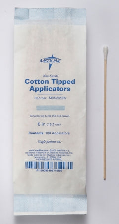 Medline - Swabstick Cotton Tip Wood Shaft 6 Inch NonSterile 100 per Pack - MDS202055