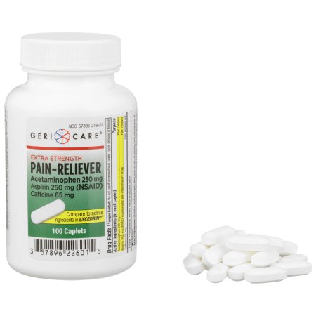 McKesson Brand - Pain Relief 250 mg - 250 mg - 65 mg Strength Acetaminophen / Aspirin / Caffeine Caplet 100 per Bottle - 226-01-GCP