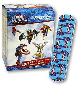Medibadge American White Cross First Aid Adhesive Strip 3/4 X 3 Inch Plastic Rectangle Kid Design (Superhero) Sterile - AB126