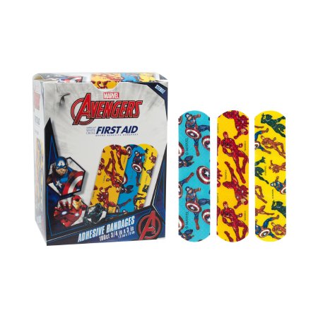 American White Cross Stat Strip - Adhesive Strip 3/4 X 3 Inch Plastic Rectangle Kid Design (Captain America / Iron Man) Sterile - AB126
